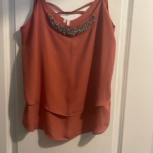 Studio Y Peach top with rhinestones . large. Good condition. No snags /tears.
